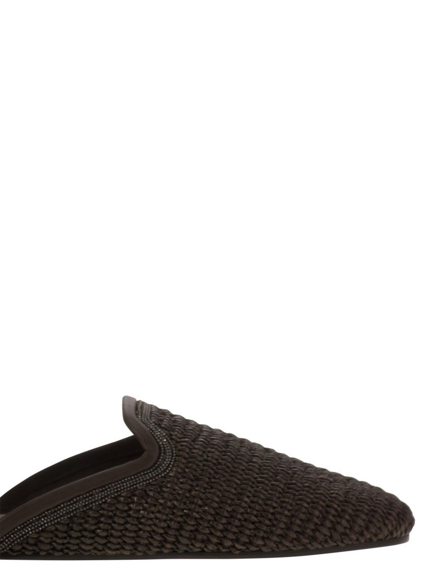 Brunello Cucinelli Techno Raffia Slipper With Precious Trim