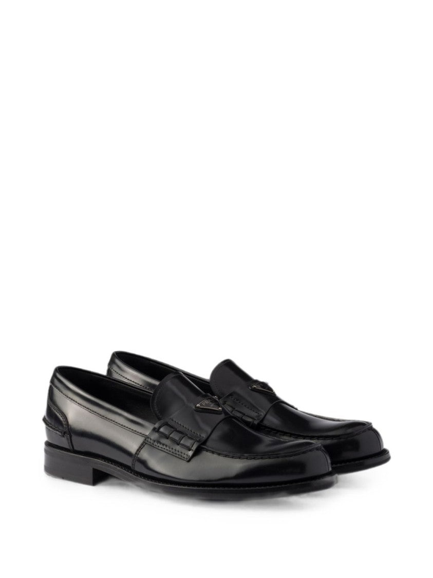 Prada Polished Leather Triangular Logo Loafers