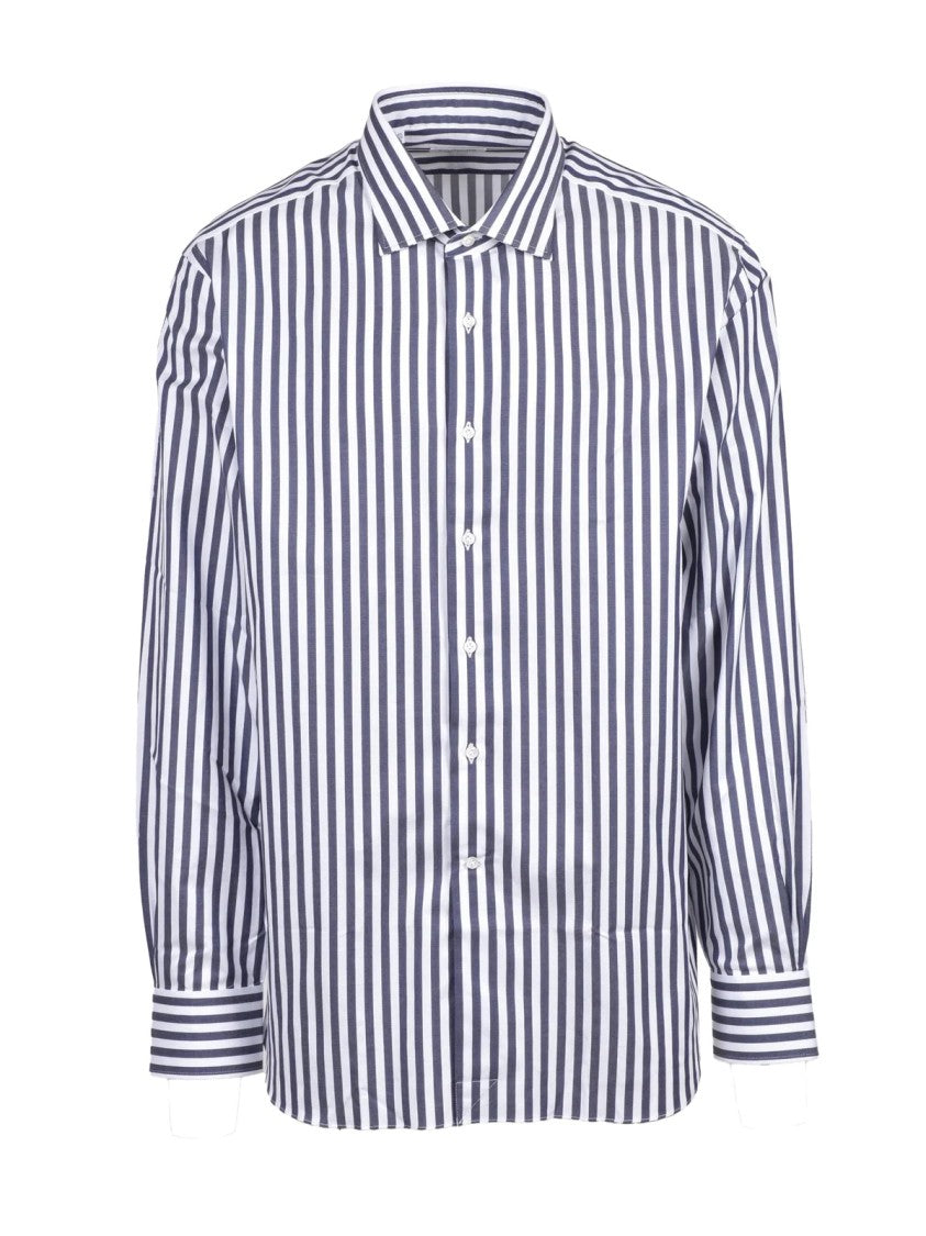 Alessandro Gherardi White/Blue Striped Cotton Shirt