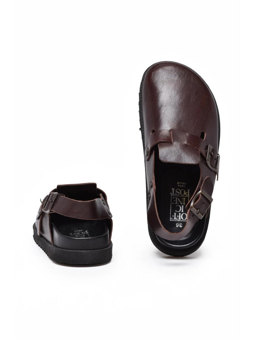 Officine X Post Brown Leather Shoes With Adjustable Strap And Rubber Sole