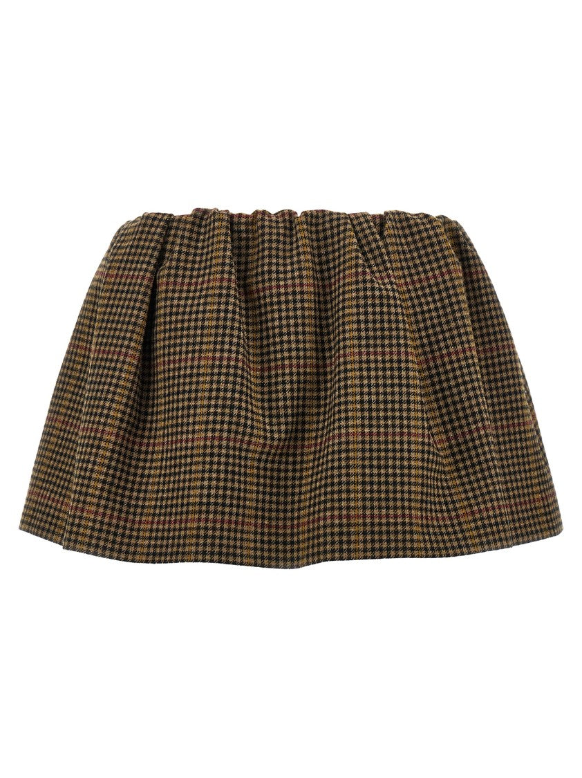 Miu Miu Houndstooth Wool Mini Skirt With Elastic Waistband