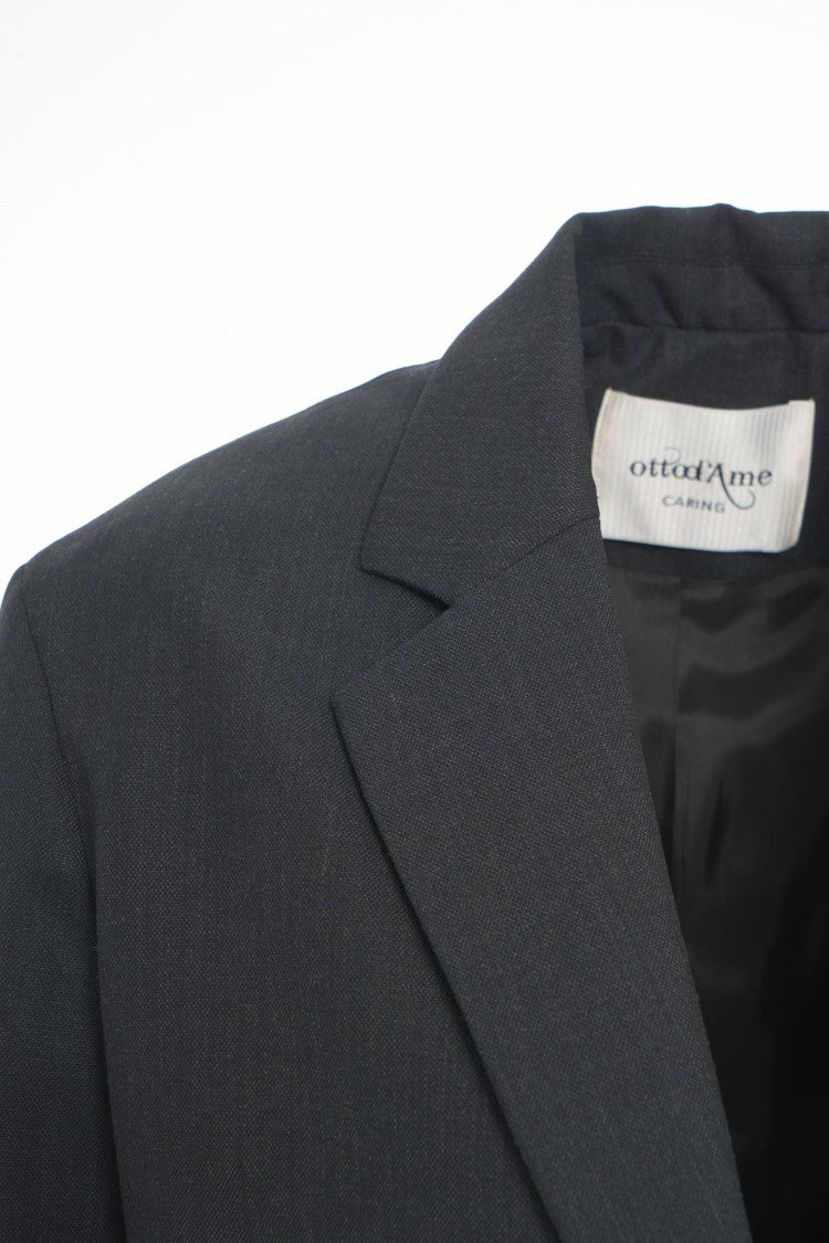 Ottod'ame Textured Oversized Blazer With Classic Notch Collar And Flap Pockets