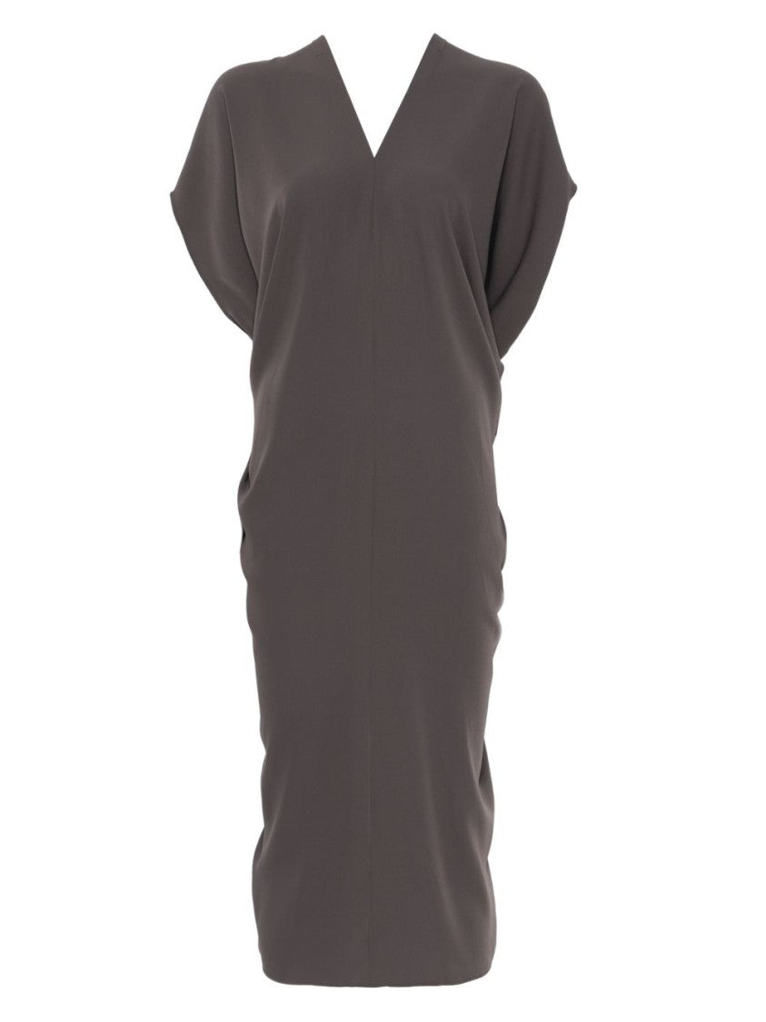 Mm6 By Maison Margiela Draped Grey Midi Dress With V-Neckline