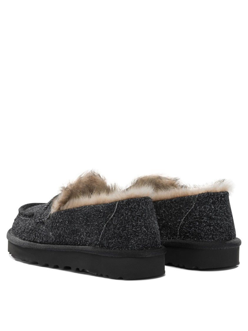 Ugg Textured Dark Grey Suede Loafers With Moccasin Silhouette