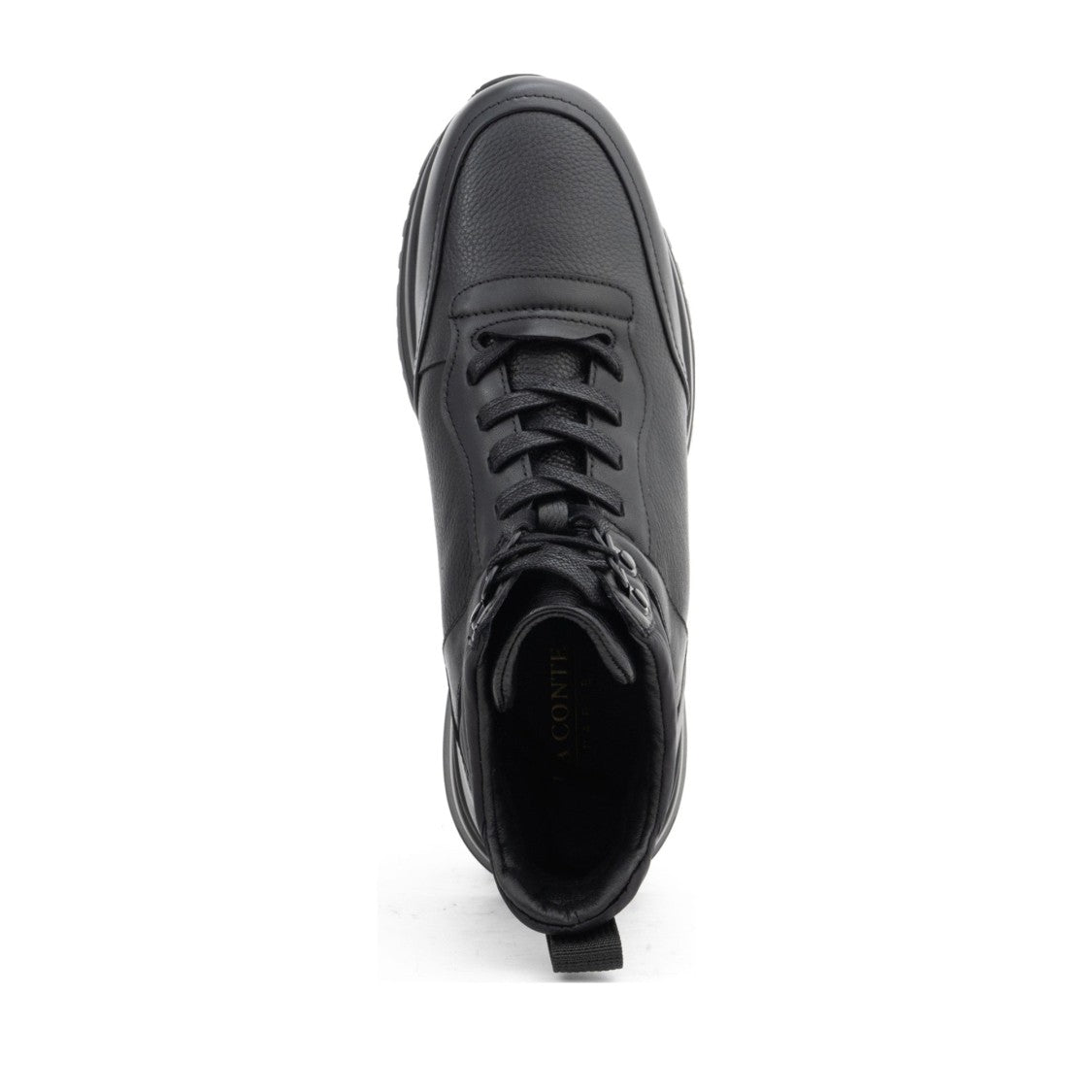 La Conte Paris Black Textured Lace-Up Leather Ankle Boots