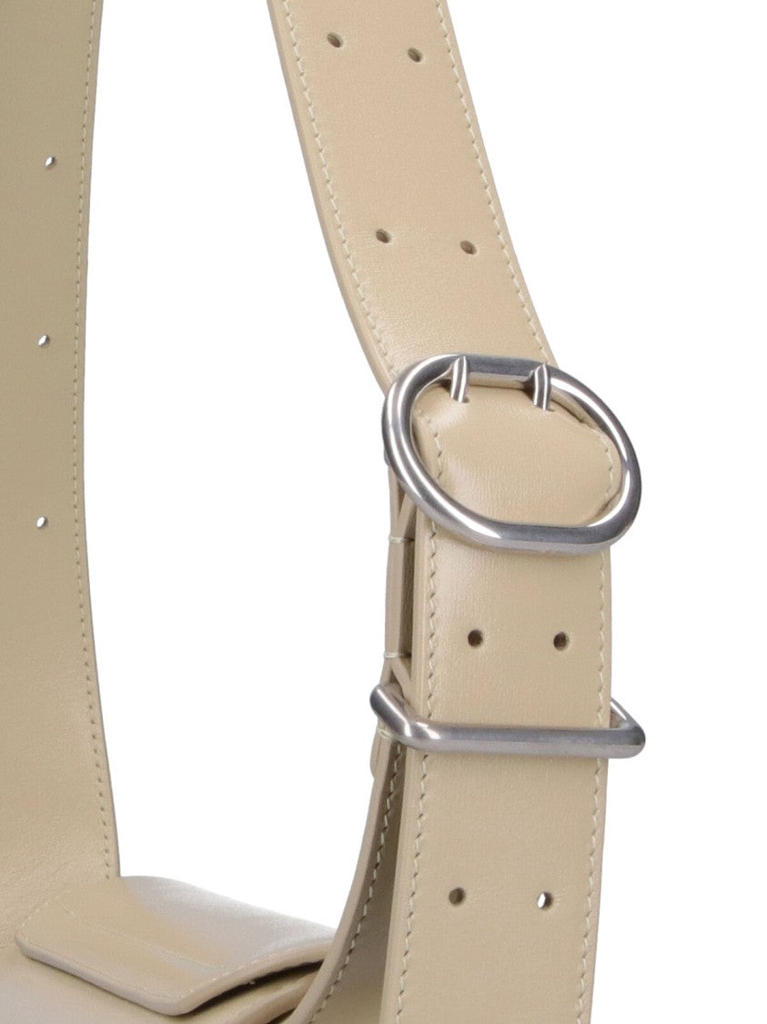 Jil Sander Small Cream Leather Shoulder Bag With Adjustable Strap