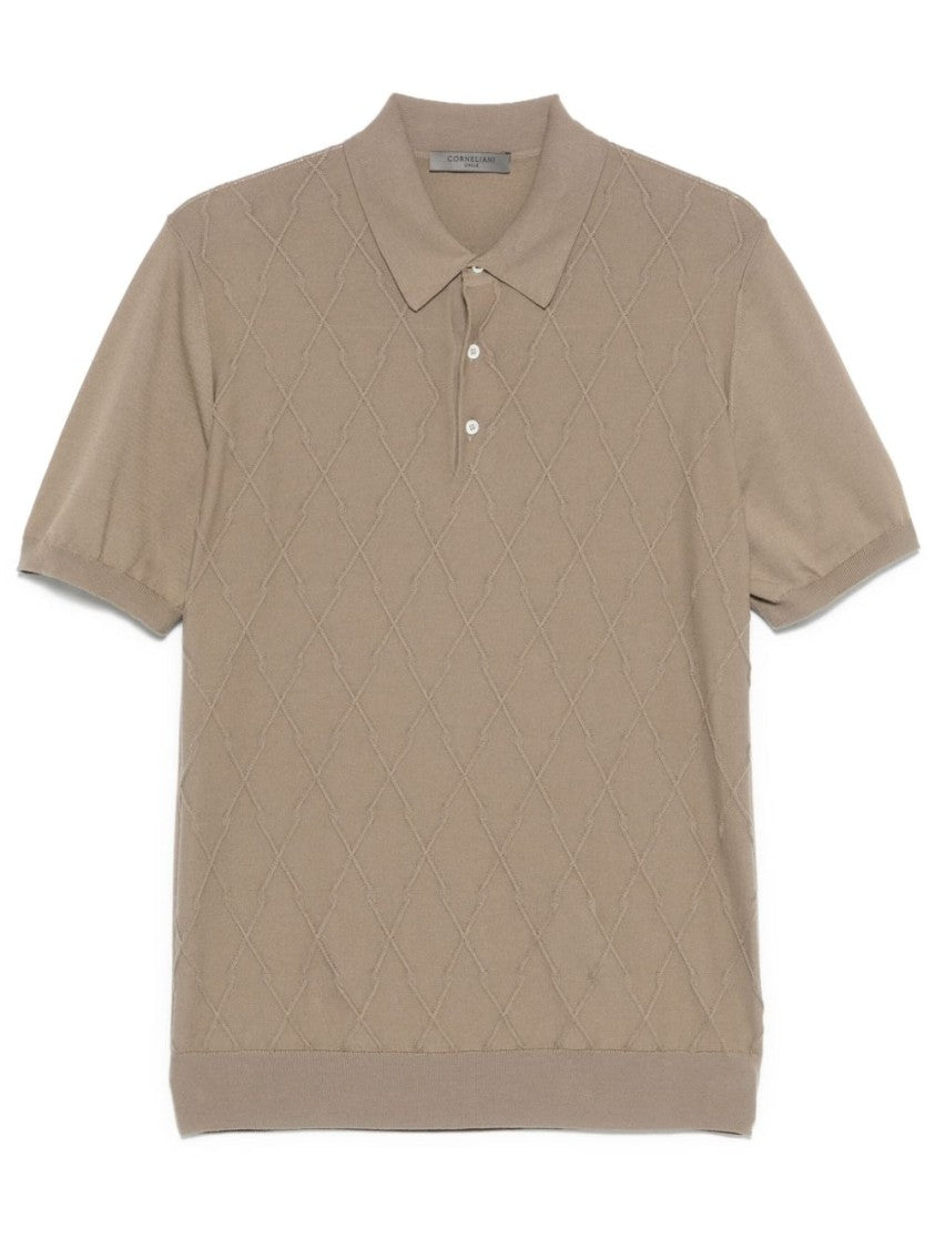 Corneliani Textured Diamond Pattern Polo Sweater