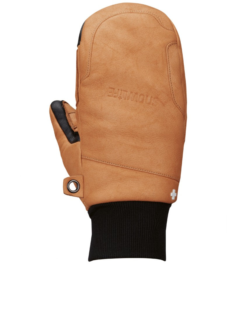 Snowlife Smooth Tan Leather Mittens With Ribbed Cuff And Accents