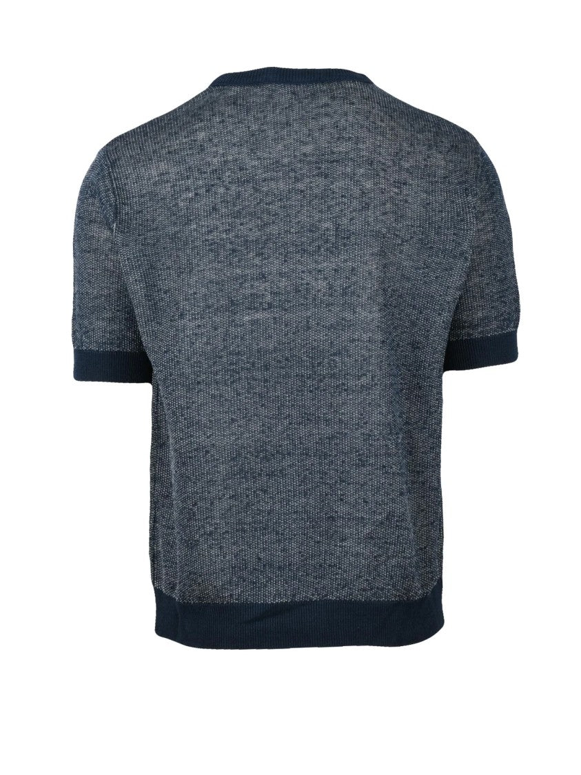 Daniele Fiesoli Blue Textured Linen-Blend Pullover