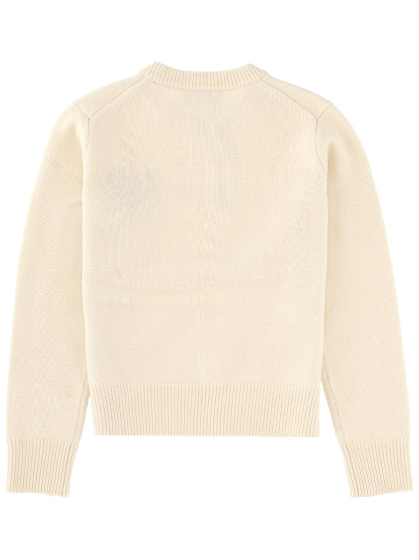 Maison Kitsuné Creamy Beige Fox Head Wool Crewneck Sweater