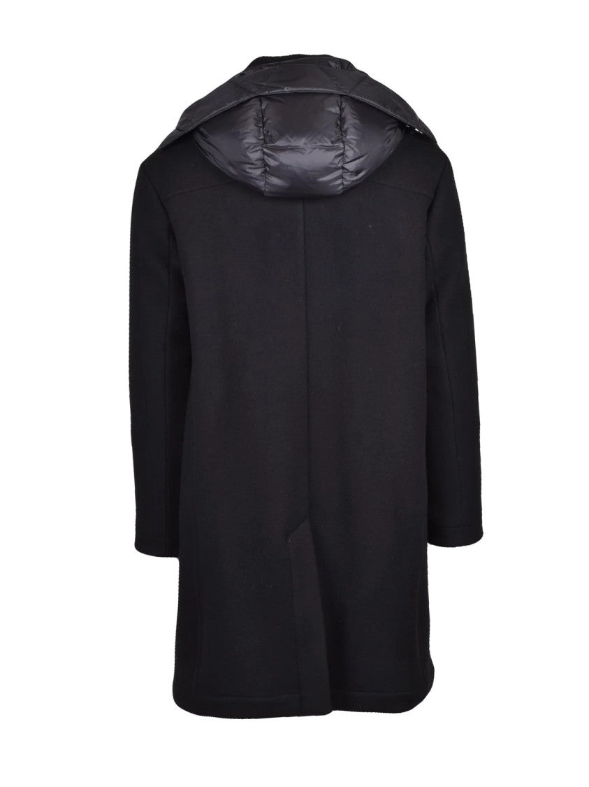 Premiata Black Mid-Length Detachable Hood Virgin Wool Coat