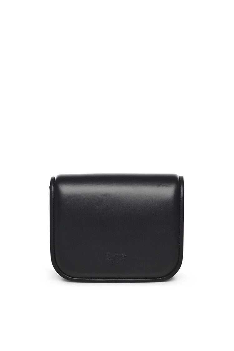 Pinko Black Flap-Front Gold Logo Clasp Leather Shoulder Bag