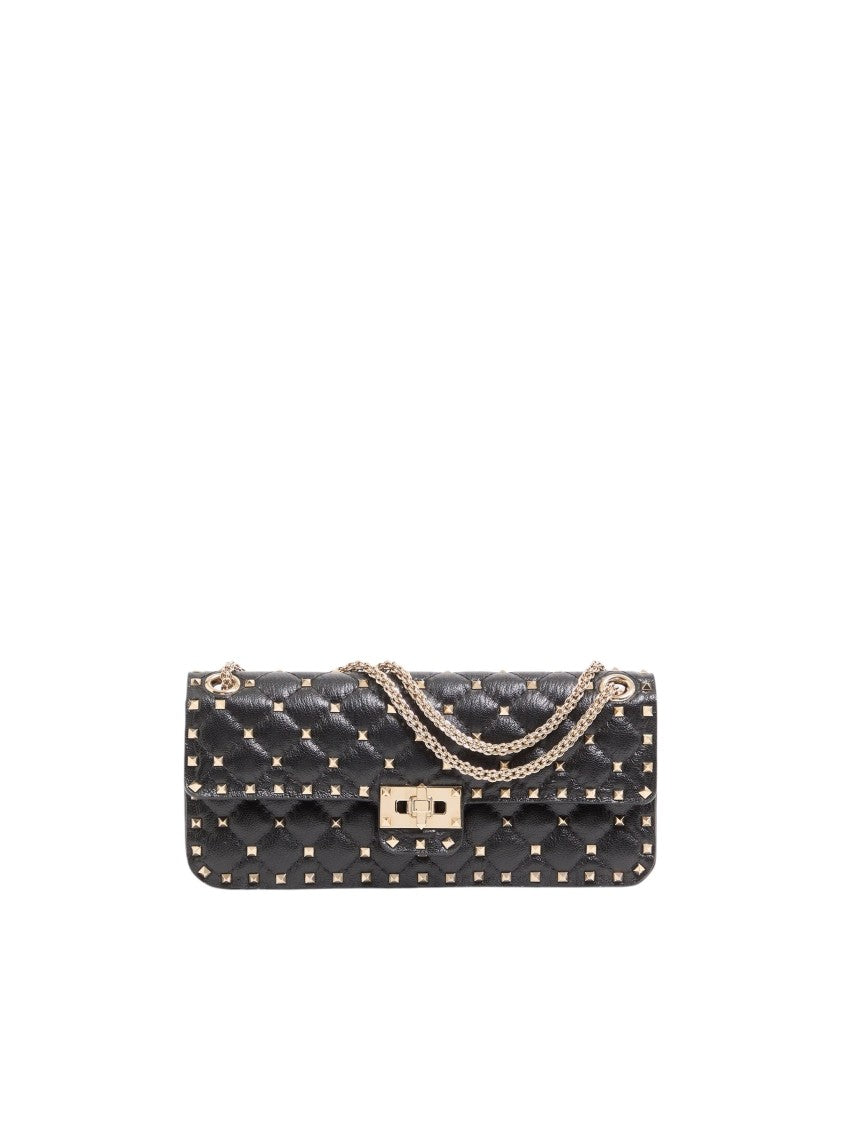 Valentino Quilted Black Kidskin Shoulder Bag With Platinum-Tone Detailing