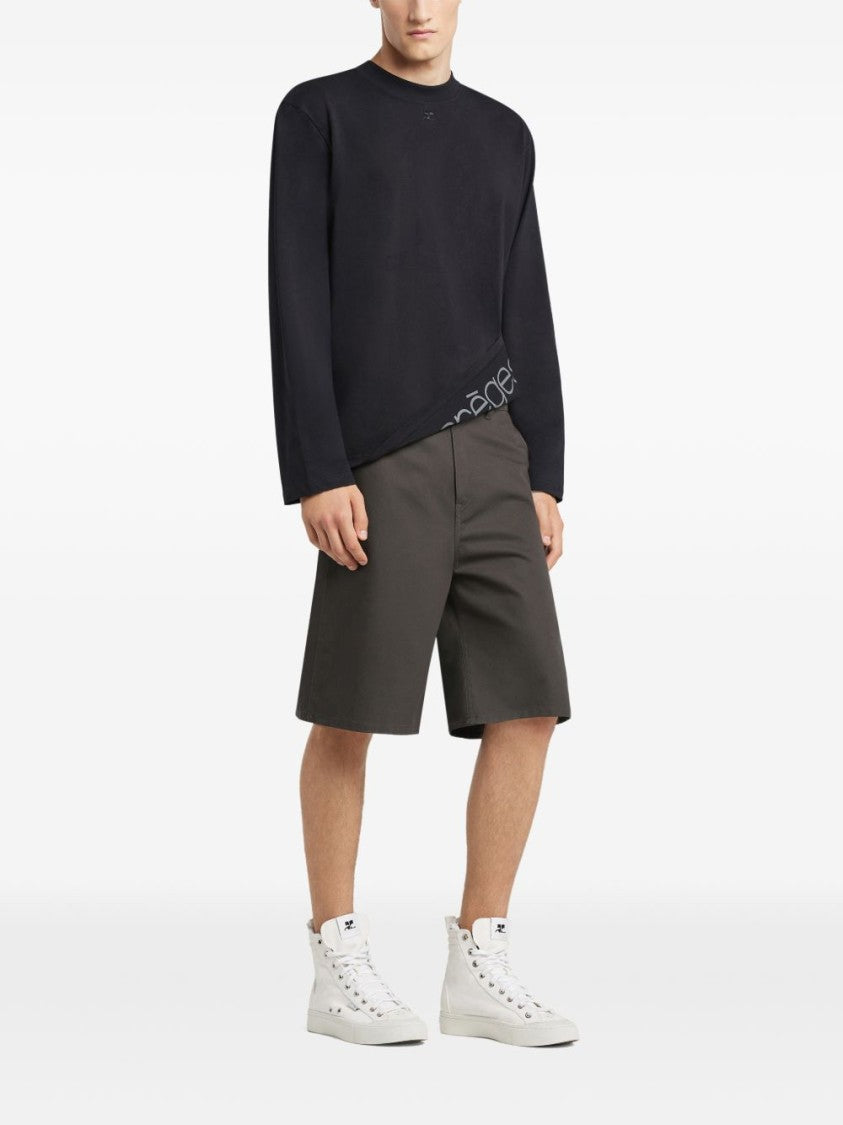 Courrèges Long Sleeve Cropped Silk Logo Top