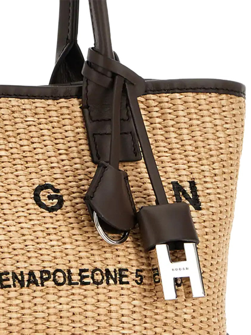 Hogan Mini Raffia Shopping Tote With Leather Accents