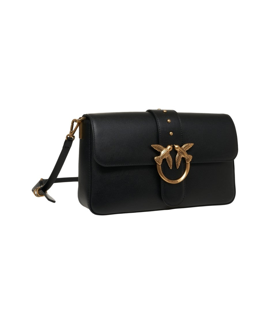 Pinko Crossbody Bag In Nero Leather With Gold-Tone Clasp