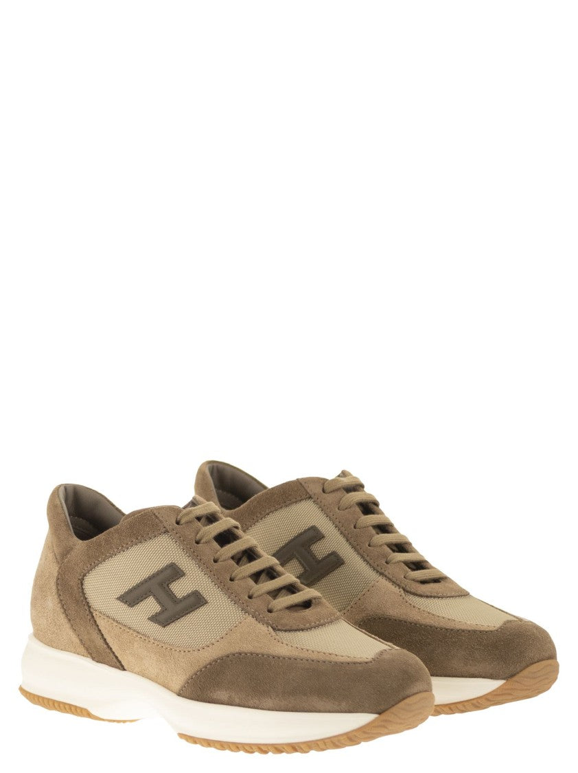 Hogan Suede And Technical Fabric Sneakers With Embossed Logo