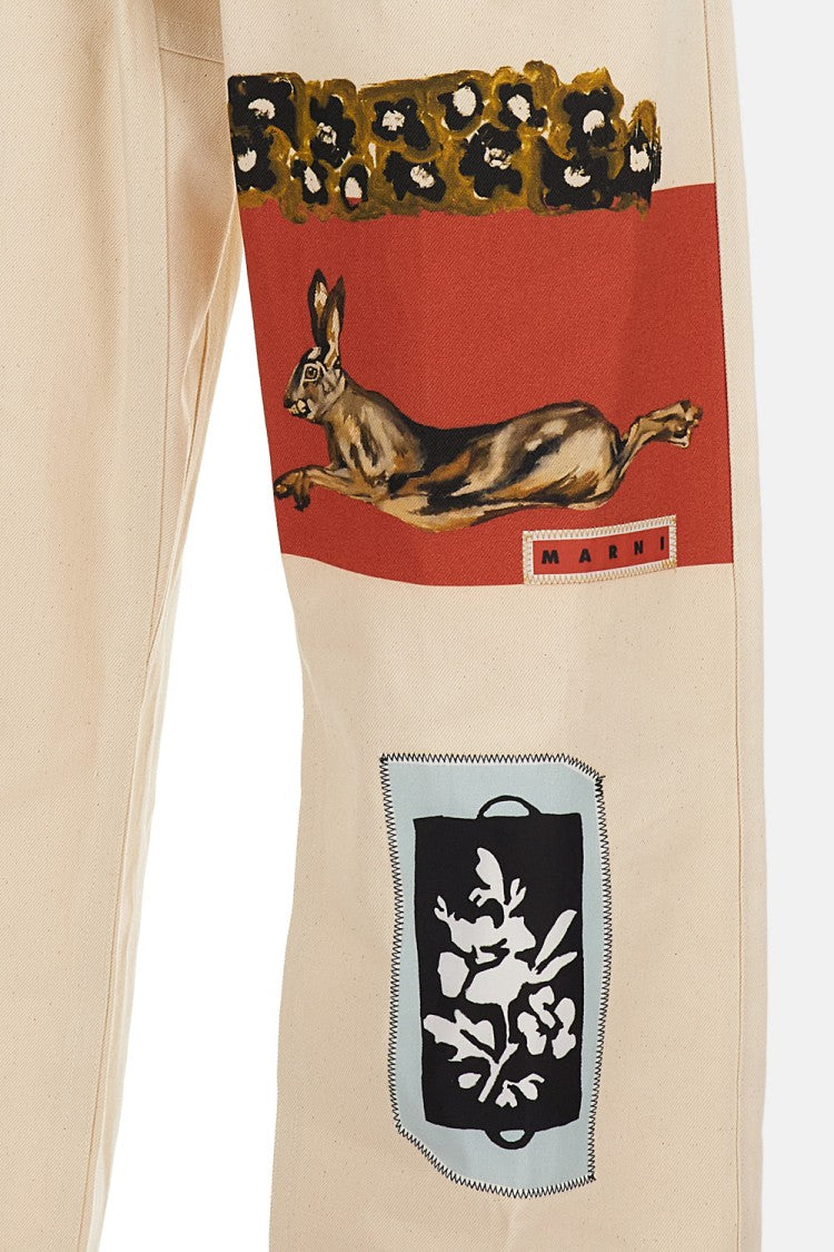 Marni Loose-Fit Cotton Trousers With Artistic Prints