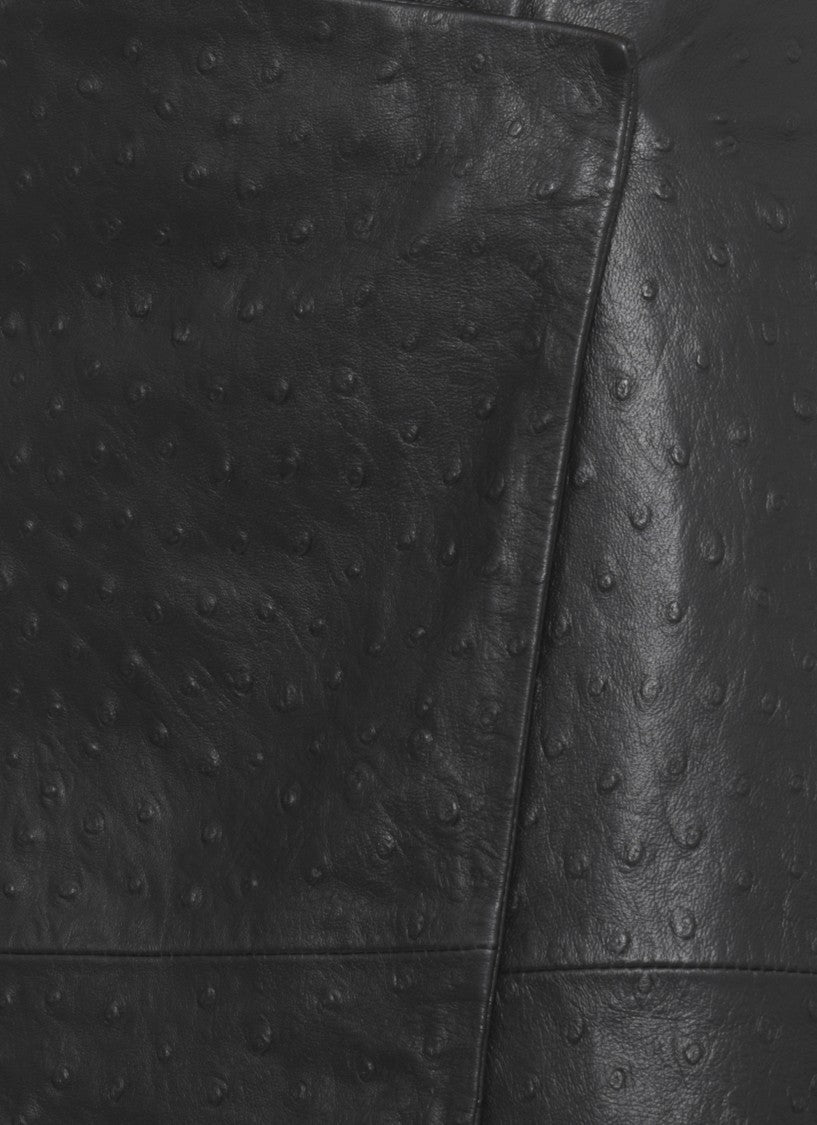 Loulou De Saison Textured Black Leather Miniskirt With Front Button Fastening