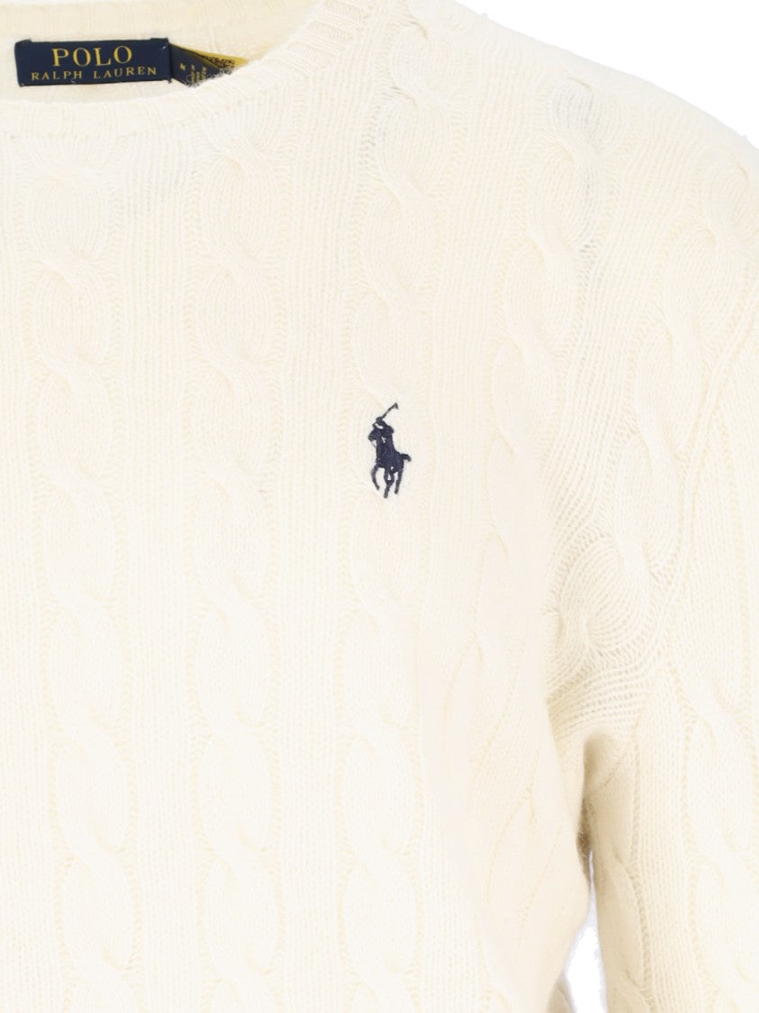 Polo Ralph Lauren Classic Cable-Knit Sweater With Ribbed Hem And Embroidered Logo