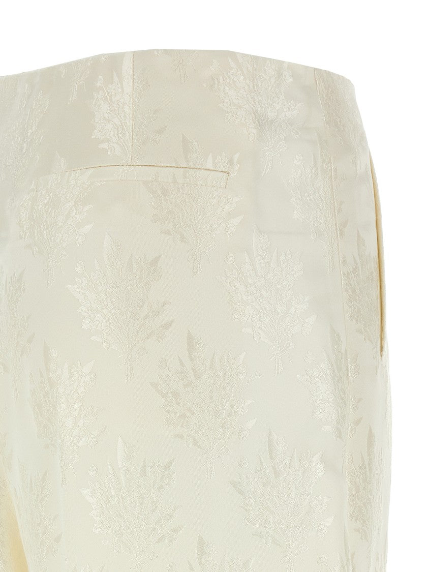 Fendi Jacquard Silk Pants With Floral Bouquet Pattern And Side Zip Closure