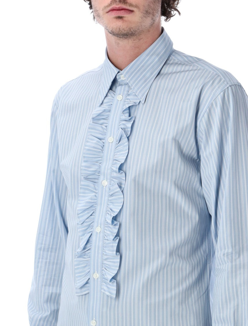 Ami Paris Ruffled Striped Cotton Long Shirt