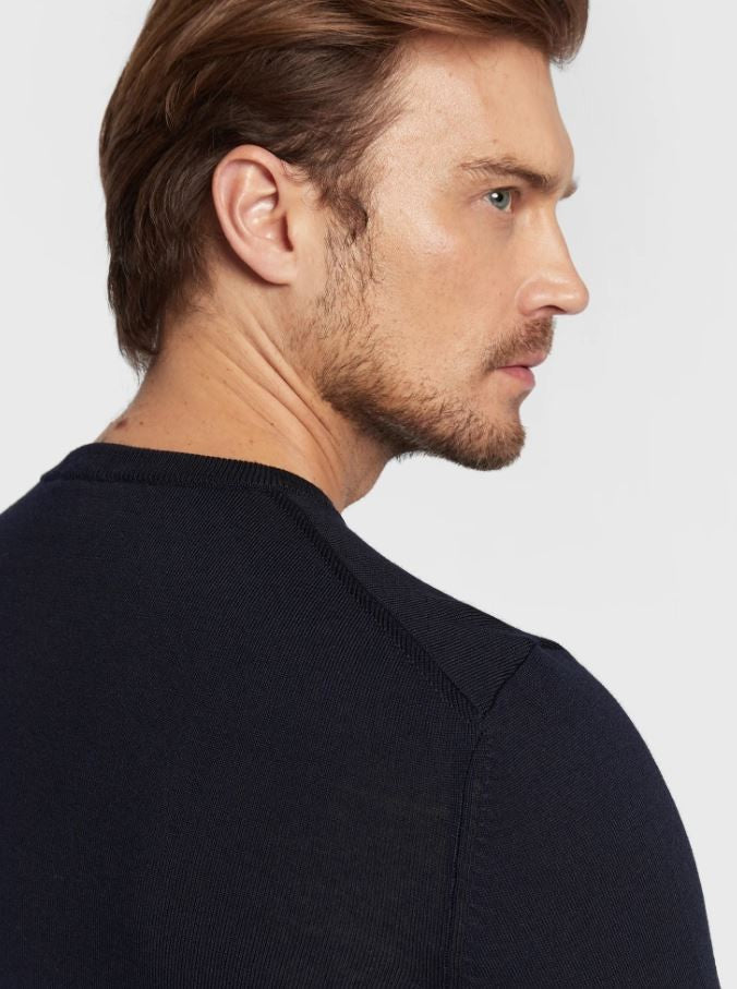 Boss Crew Neck Knit Sweater With Ribbed Cuffs