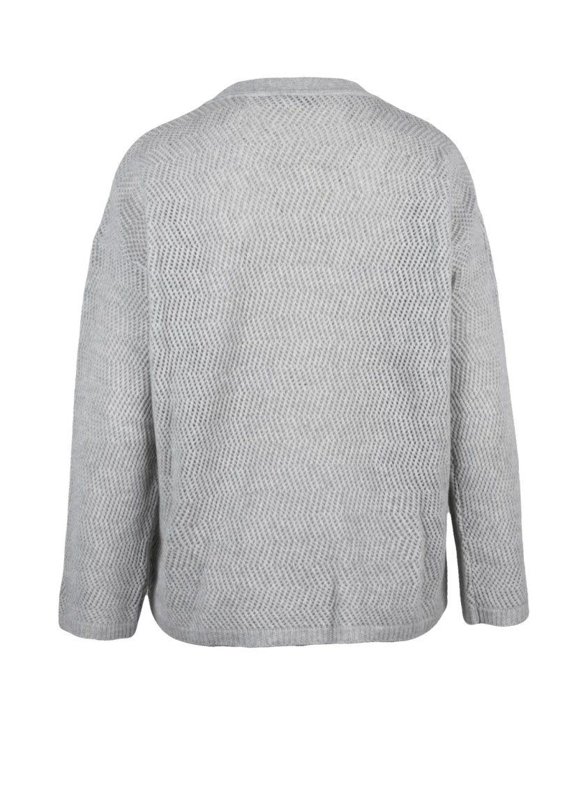 Le Tricot Perugia Light Grey Classic V-Neck Wool-Silk-Cashmere Cardigan