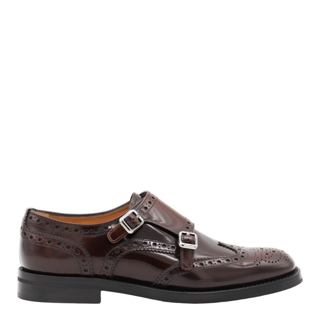 Church's Polished Dark Brown Leather Flats With Brogue Detailing