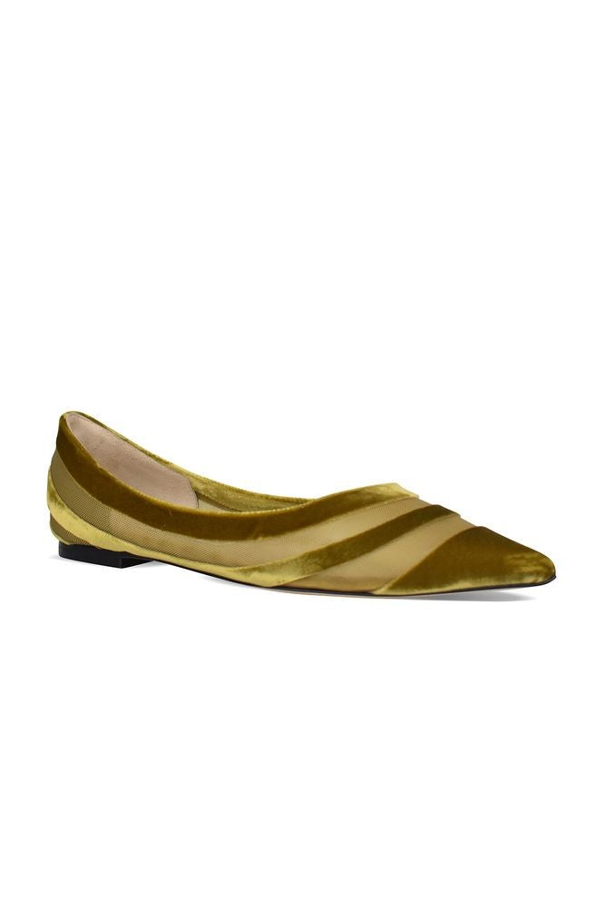 Jimmy Choo Lime-Green Velvet And Fishnet Ballerinas
