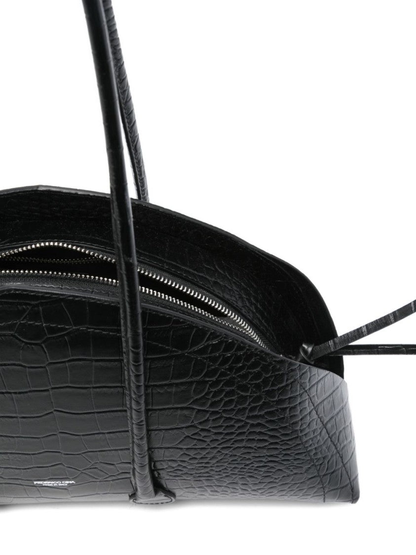 Federico Cina Crocodile-Embossed Calfskin Handbag With Structured Silhouette
