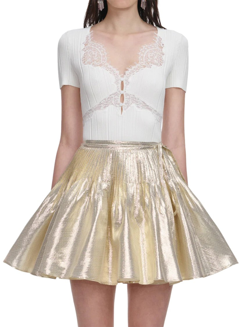 Self-Portrait Knit Top With Delicate Lace Trim