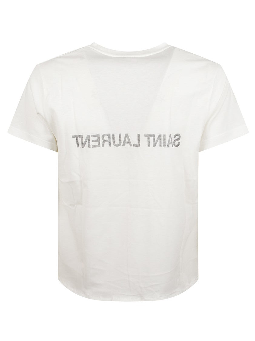 Saint Laurent Ivory Cotton Jersey T-Shirt With Raw-Edge Detail