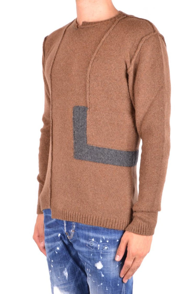 Isabel Benenato Textured Knit Sweater Geometric Contrast Patch