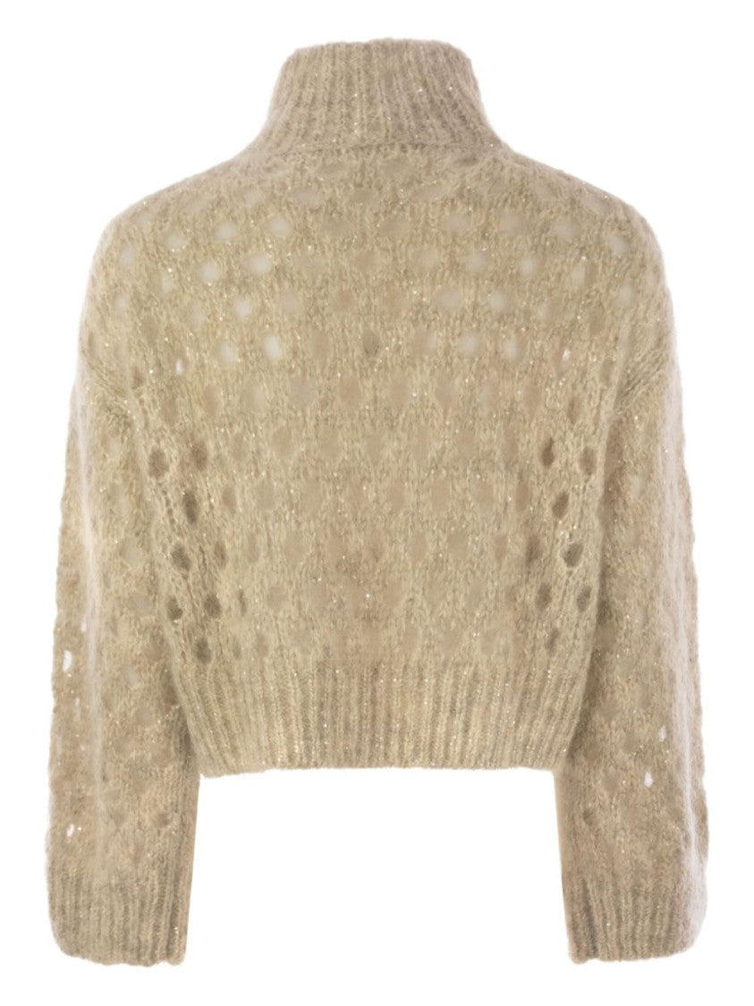 Brunello Cucinelli Cropped Turtleneck Sweater With Textured Pattern