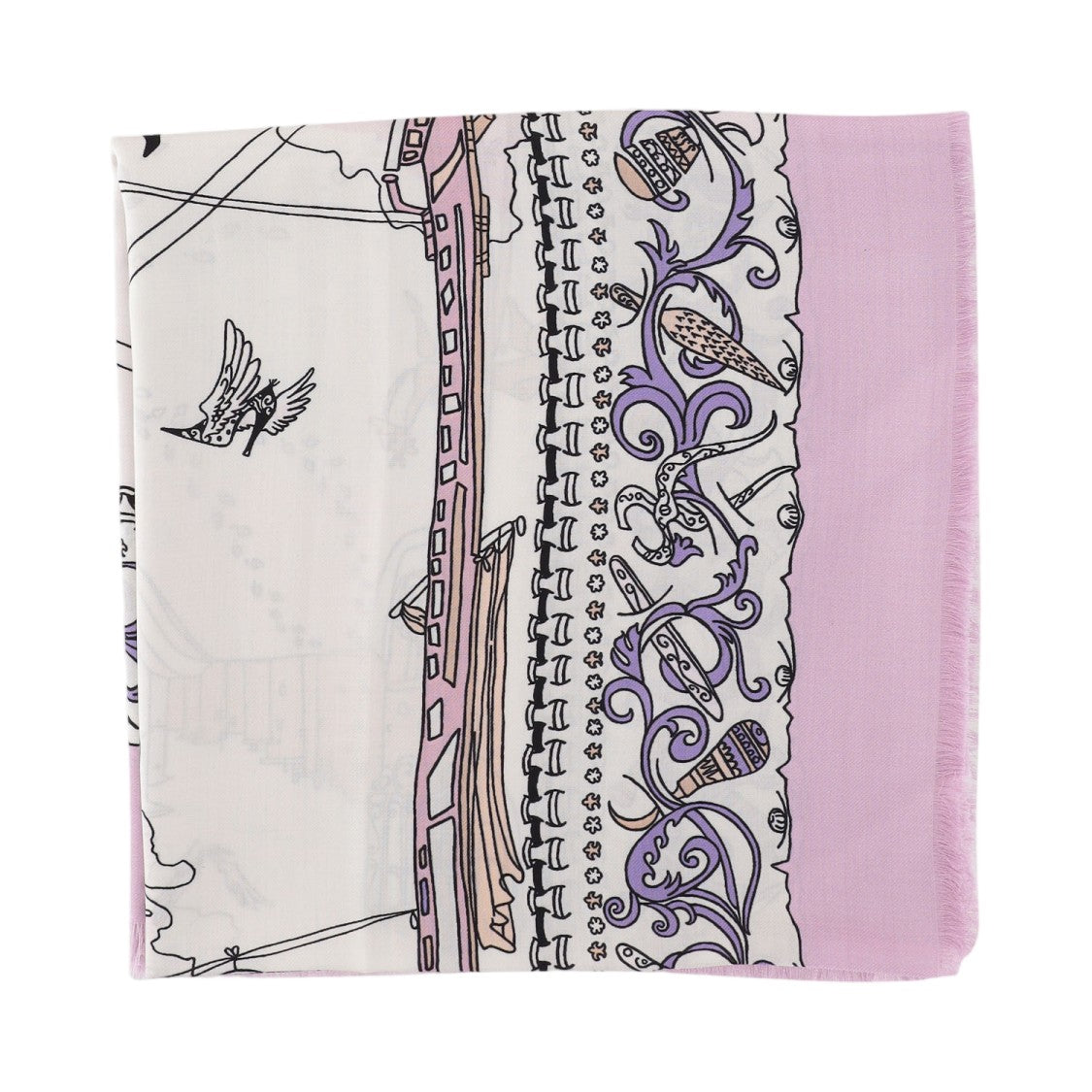 Salvatore Ferragamo Pink Patterned Silk-Wool Blend Scarf