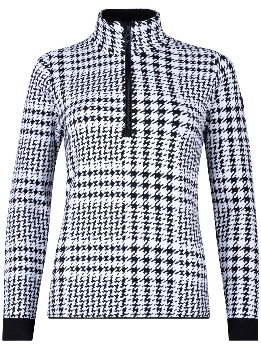 Newland Long-Sleeve Houndstooth Top With High Collar And Zipper