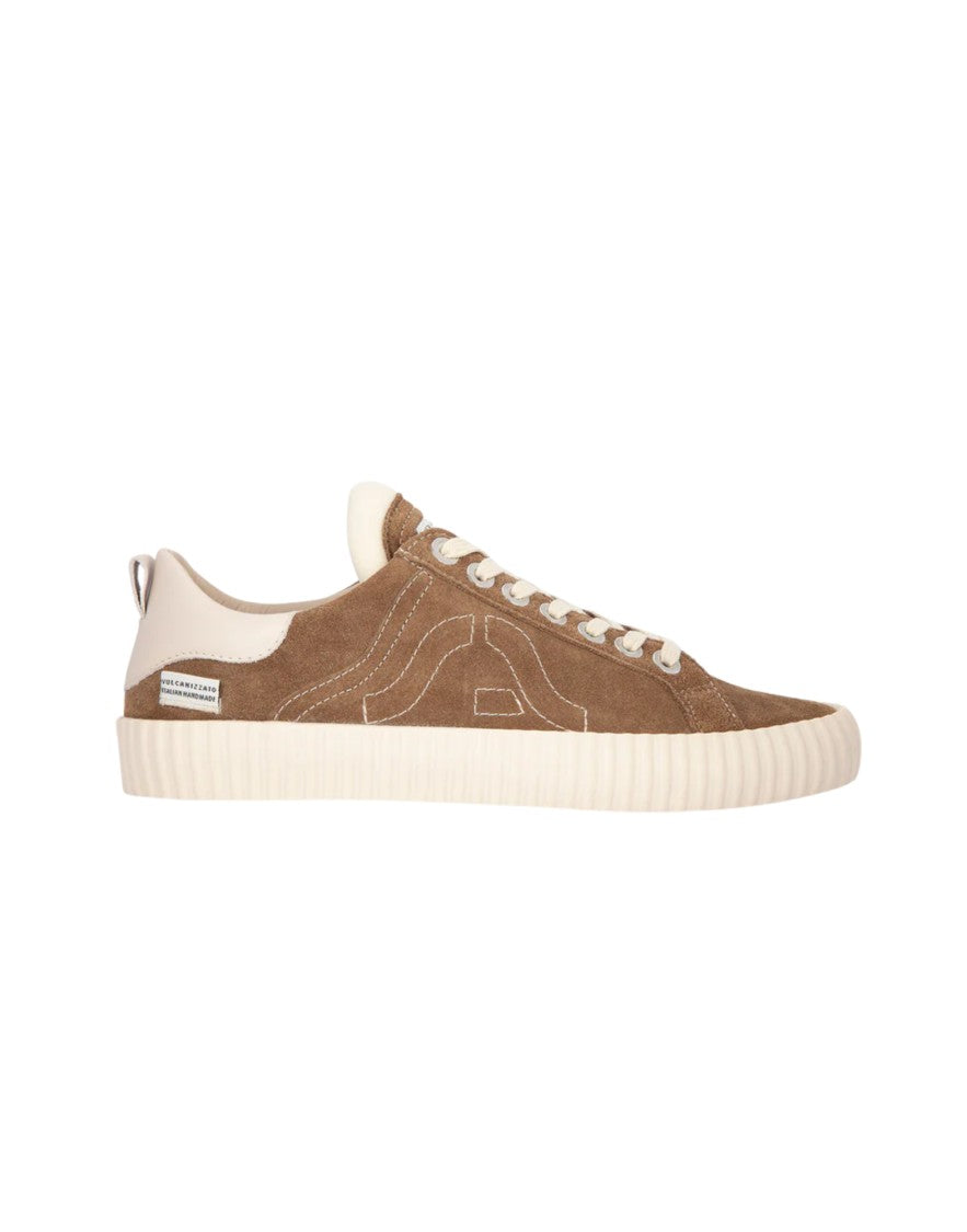 Springa Taupe Wavy Suede Sneakers With Stitched Logo