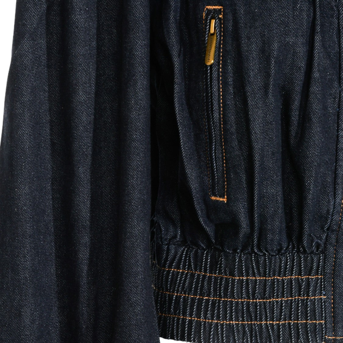Zimmermann Cropped High Collar Gathered Dark Denim Jacket