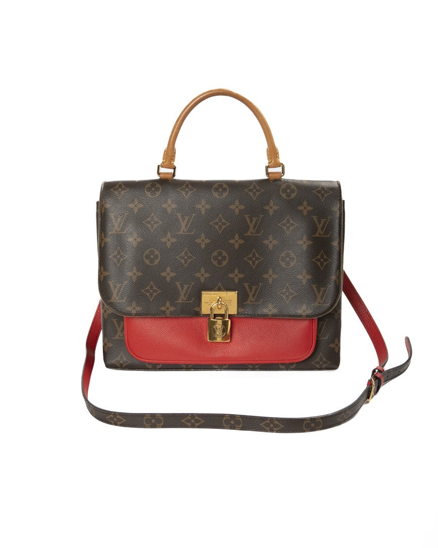 Louis Vuitton Mm Monogram Shoulder Bag With Red Leather Accents
