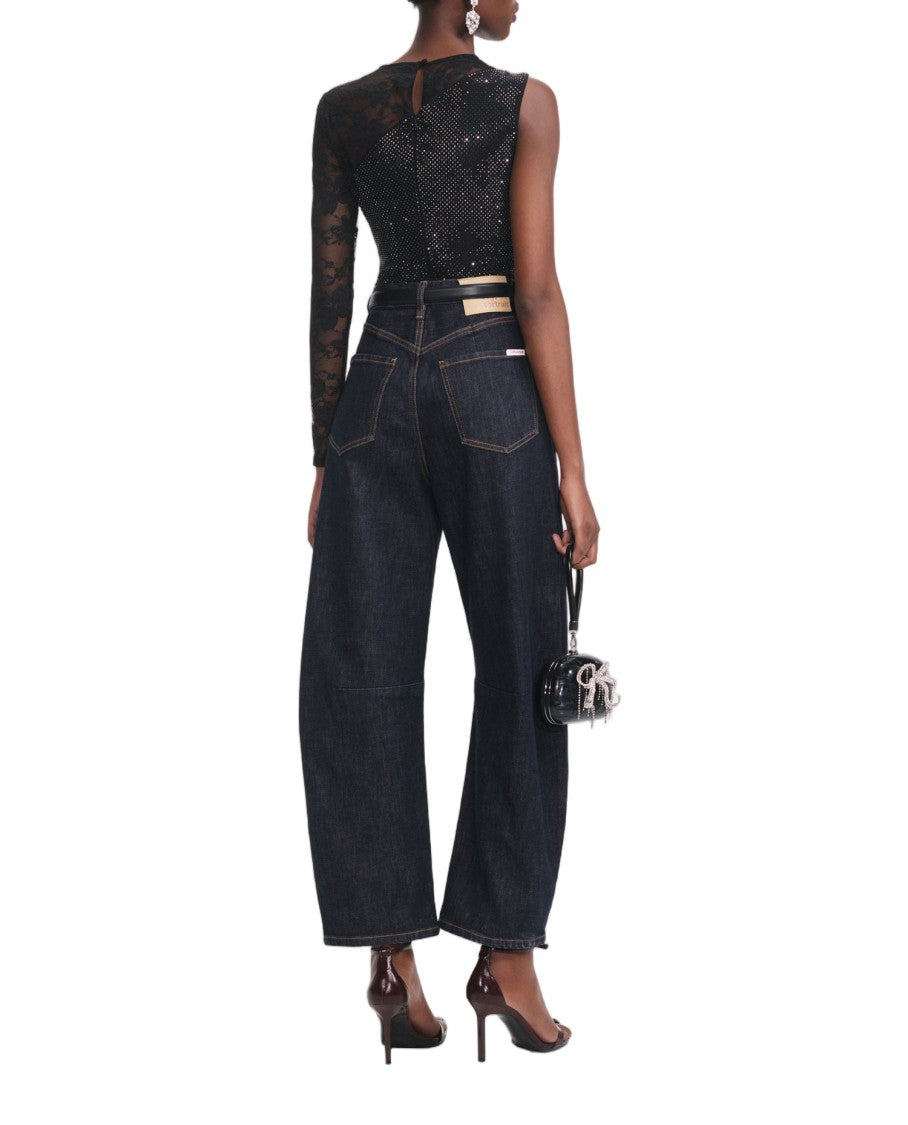 Self-Portrait Asymmetrical One-Shoulder Top With Lace And Rhinestone Embellishments