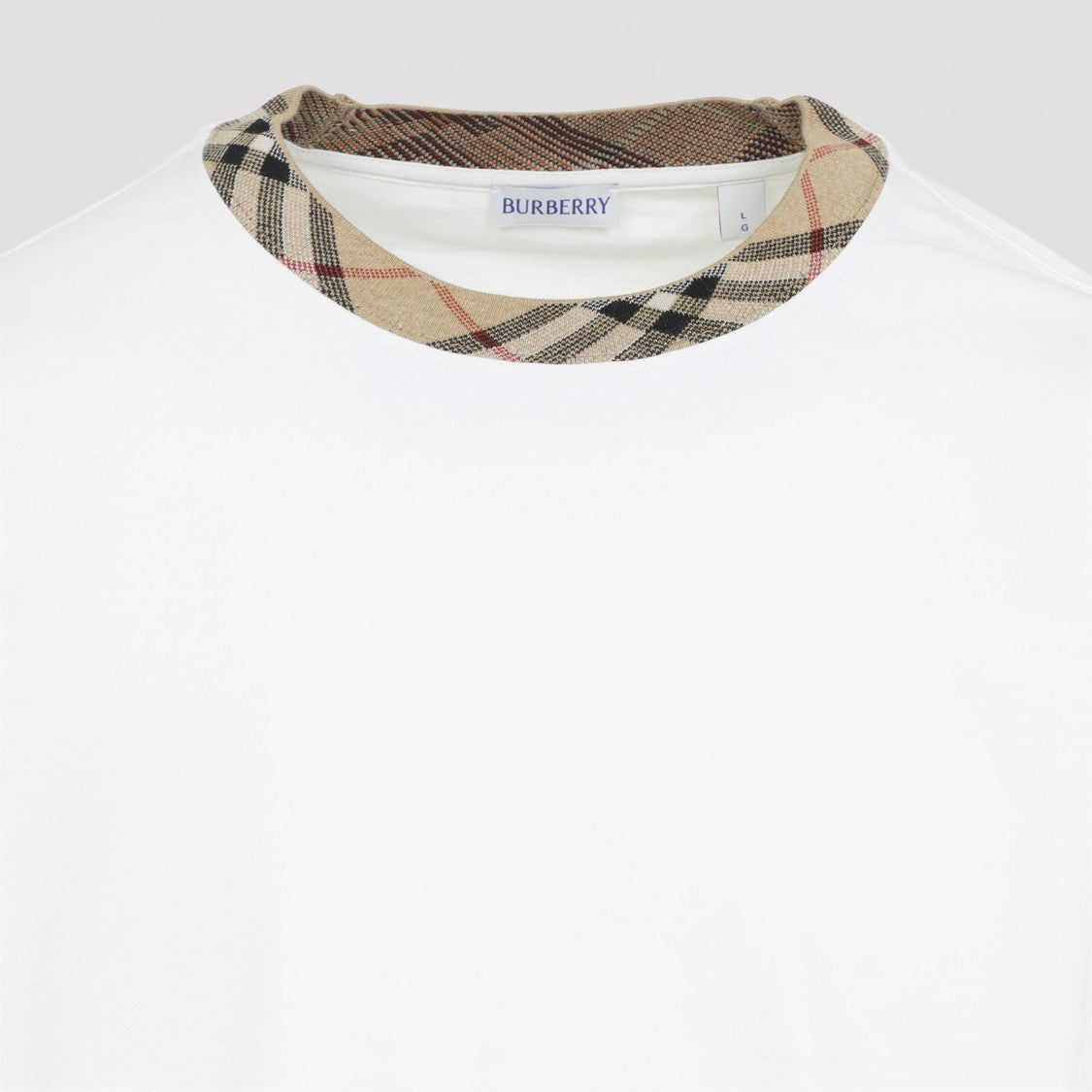 Burberry White T-Shirt With Classic Check Neckline