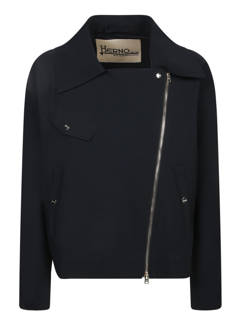 Herno Biker Jacket With Asymmetrical Zip Closure