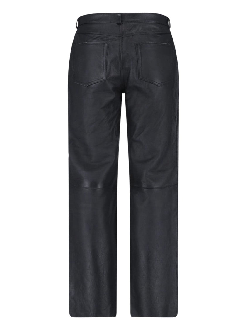Our Legacy Straight-Leg Black Lambskin Leather Pants With Mid-Rise Waist