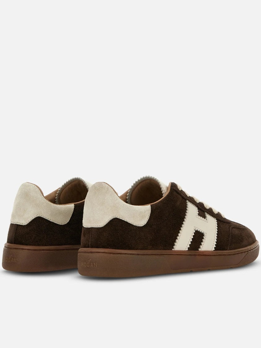 Hogan Dark Brown Suede Low-Top Sneakers With Cream Logo