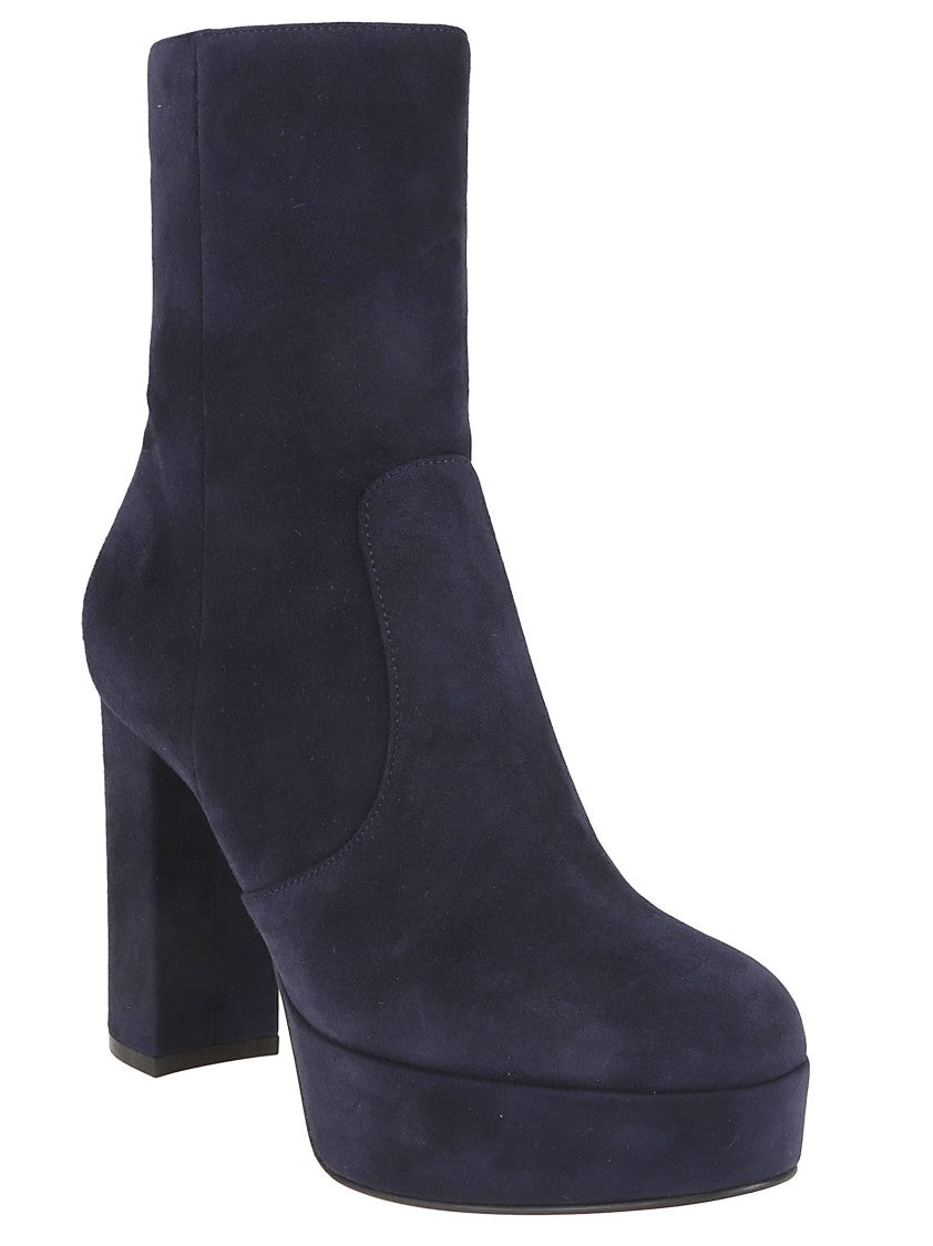 Gianvito Rossi Platform Blue Suede Ankle Boots
