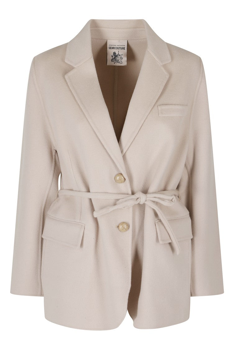 Semi Couture Beige Corine Belted Tailored Virgin Wool Coat