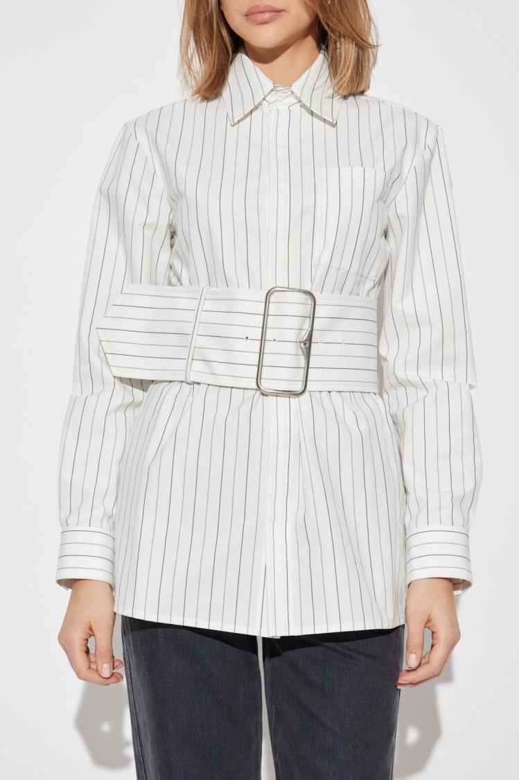 Burberry White Shirt With Subtle Stripe Pattern