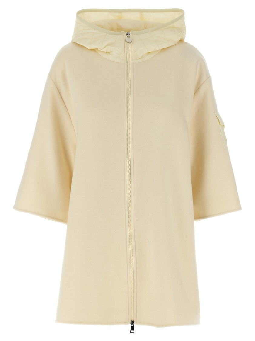 Moncler Two-Material Cape With Padded Quilted Hood