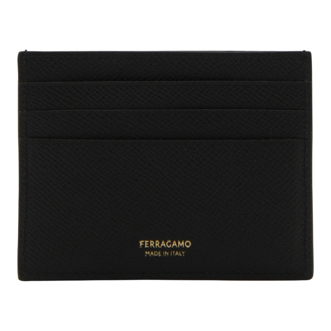 Ferragamo Textured Black Cardholder Wallet With Gold-Tone Accents